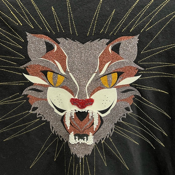 Aeropostale embellished black cat kitty tiger sweatshirt - sparkle - small - Picture 2 of 5